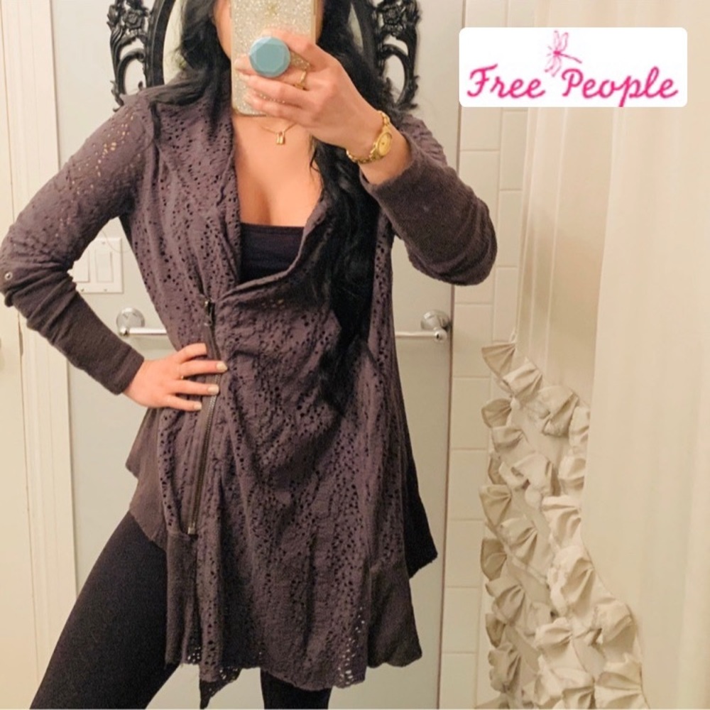 𝓯𝓹💜FREE PEOPLE BOHO LACE KNIT Cardigan - Picture 3 of 6